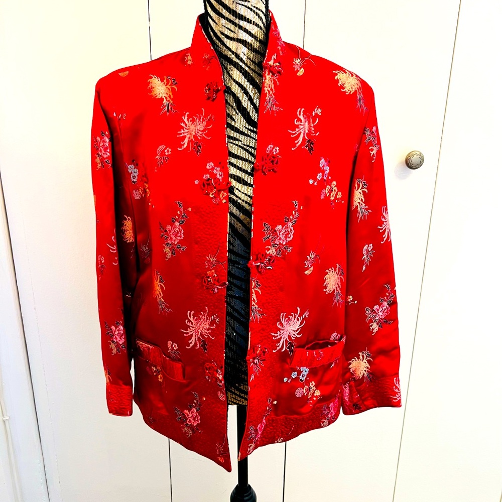 Reversable Red and Black Floral Silk Jacket